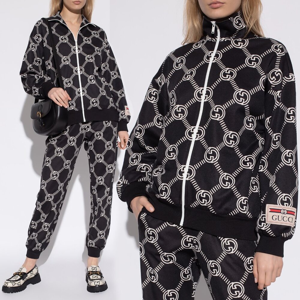 GUCCI JACKET BLACK WHITE GG LOGO JERSEY ZIP UP TRACK Size XS / Extra Small